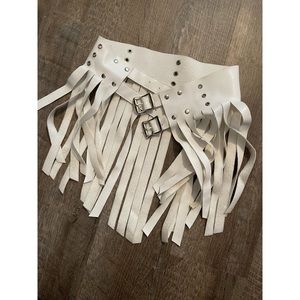 S Daisy Corset White Vegan Leather Fringe Belt